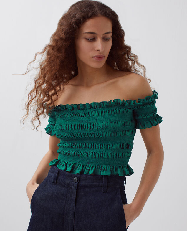 Cropped smock top H644 spruced-up blue