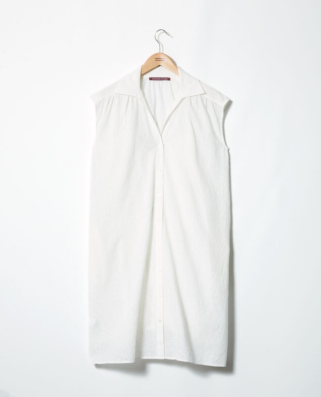 Embroidered cotton shirt dress Off white