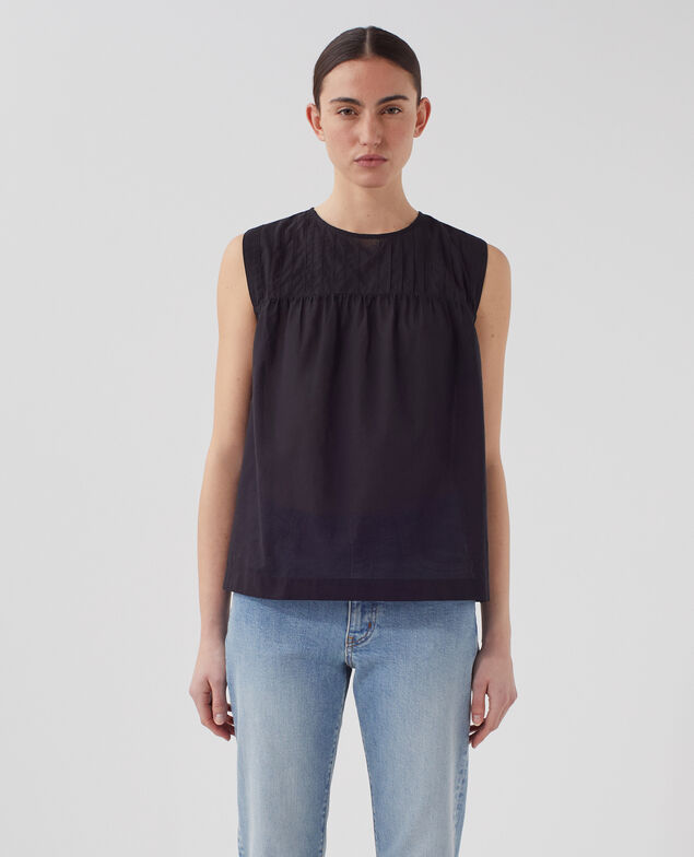 Cotton voile sleeveless top H091 black beauty