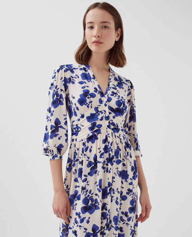 Silky maxi dress I302 floral white