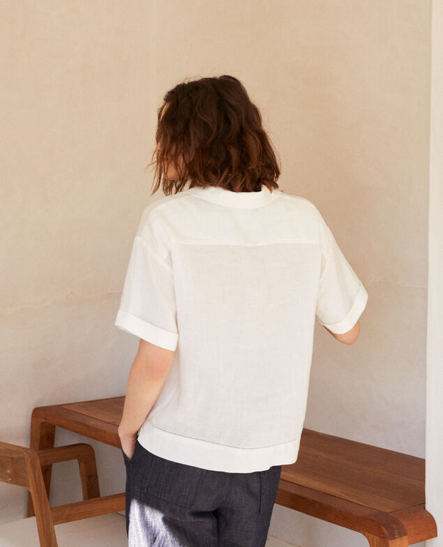 Open collar linen shirt Off white