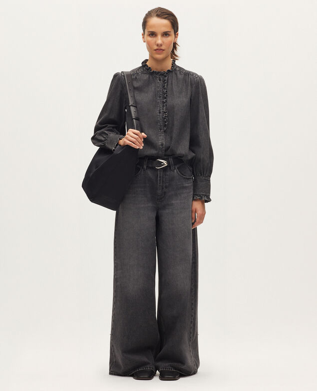 Ruffled cotton shirt K081 dark gray