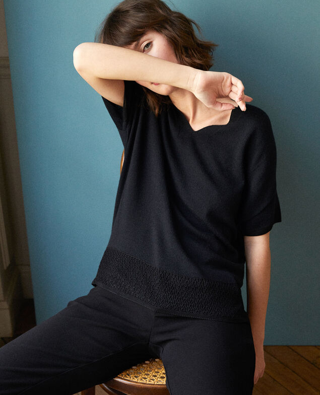 Zero-stitching short-sleeved knit Noir