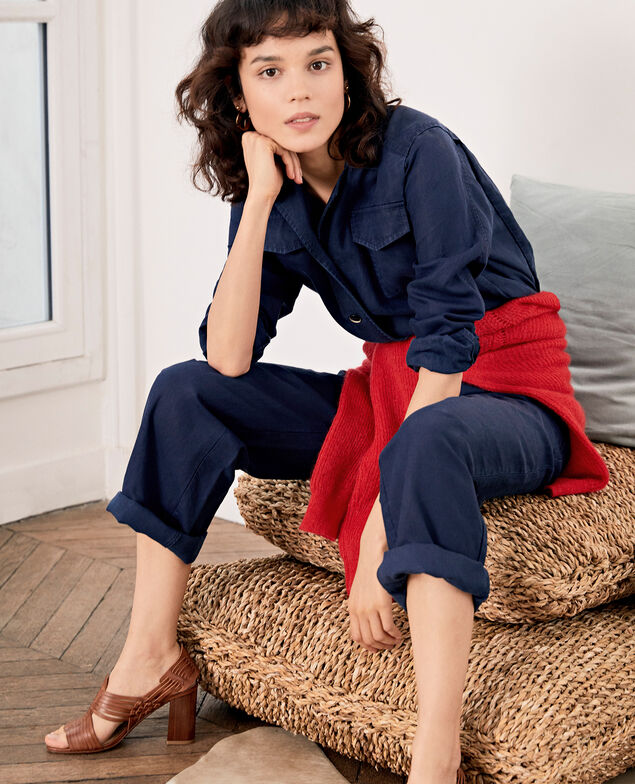 Safari-style jumpsuit with linen Marine