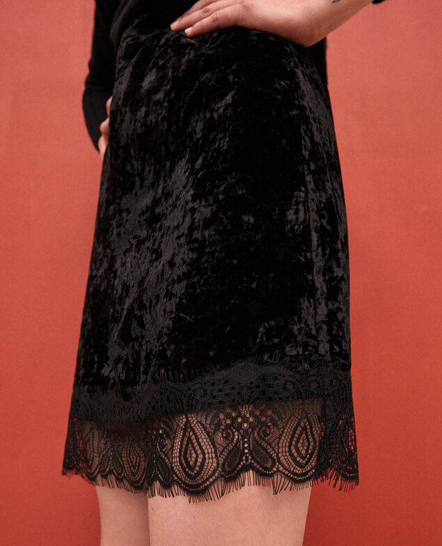 Velvet skirt with lace Black