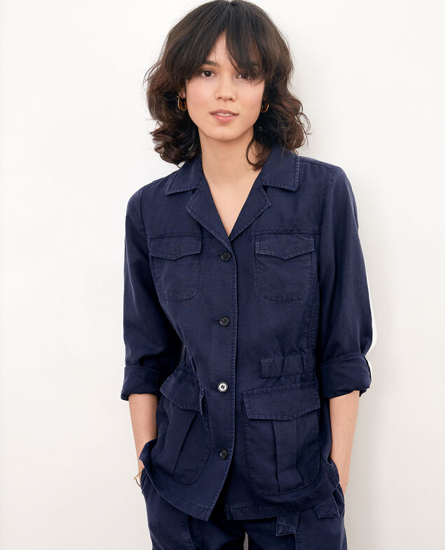 Safari jacket with linen Marine