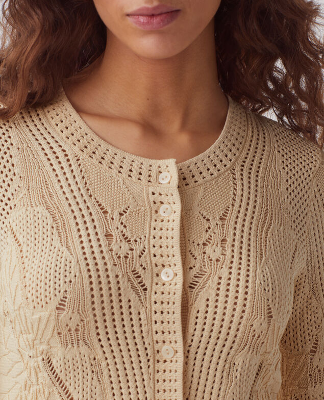 Floral crochet cardigan J300 natural
