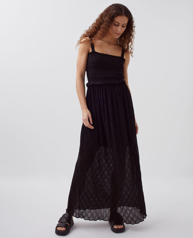 Silky smock maxi dress H091 black beauty