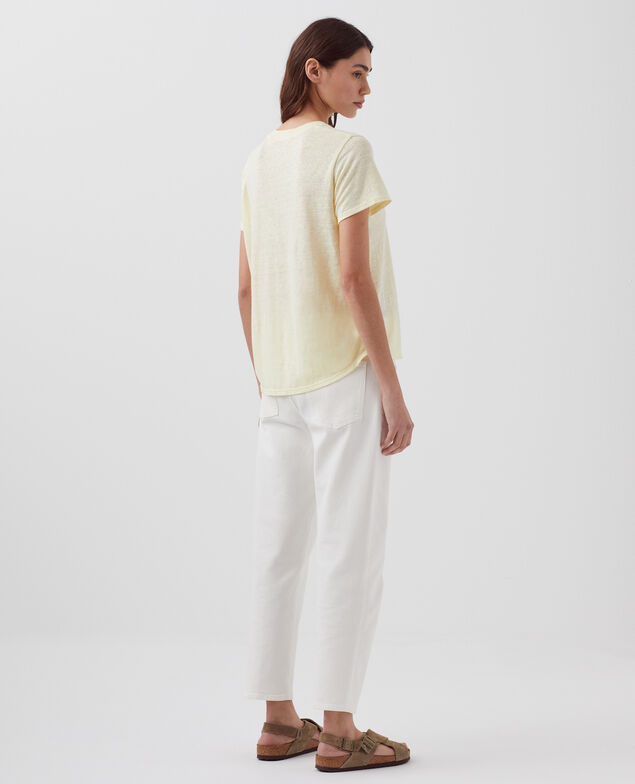 AMANDINE -  Linen round neck t-shirt H410 tender yellow