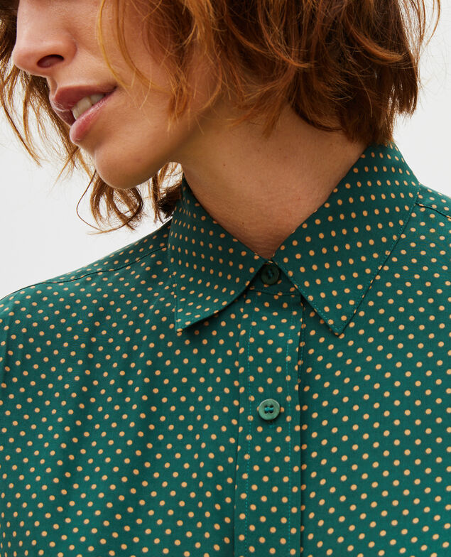 Long-sleeve silk men's shirt Little pois dark green
