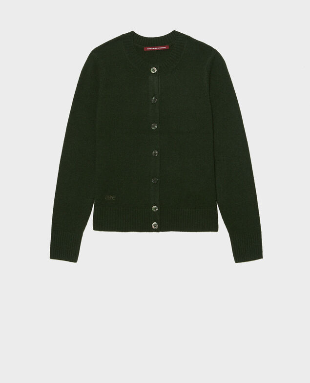  Round neck cashmere cardigan Military green