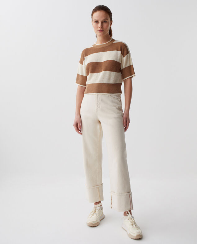 Short-sleeve cropped linen jumper H324 large gratinato