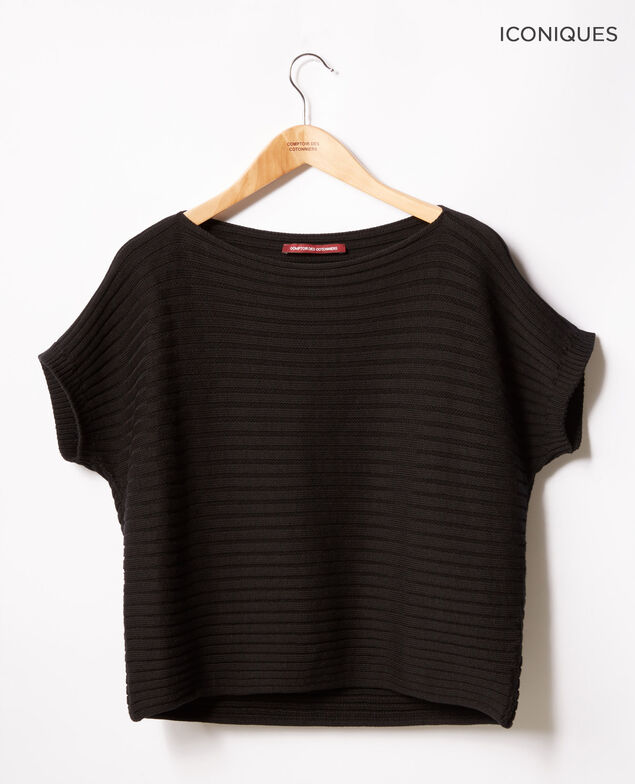 Short-sleeved seamless ribbed knit jumper Noir