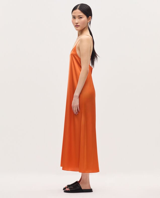 Silky maxi slip dress K240 apricot orange