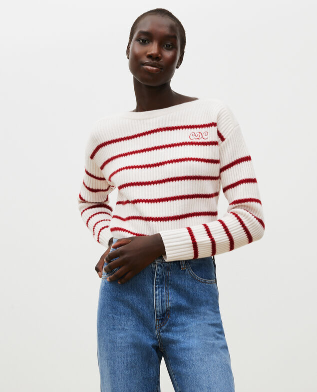 Boatneck striped wool jumper Stripe jetstream royalred
