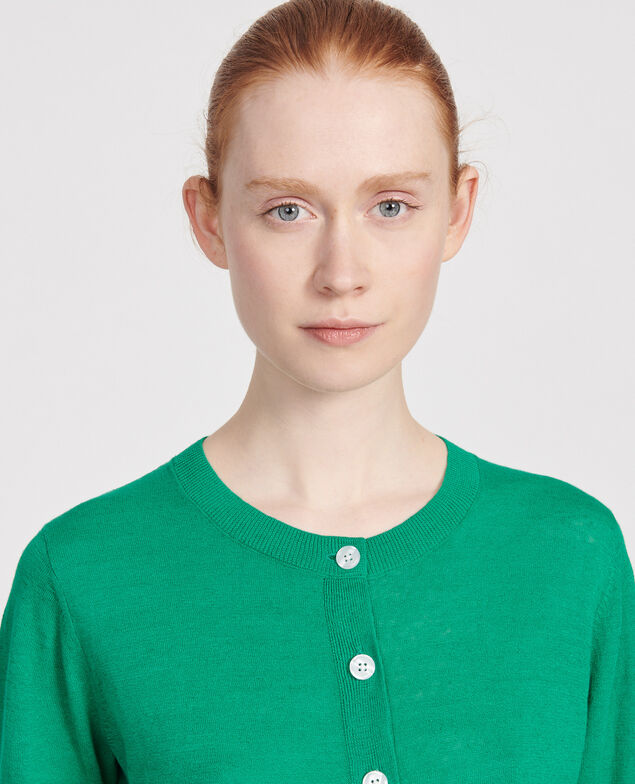 Linen and organic cotton cardigan Golf green