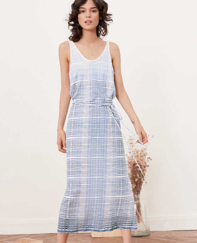 Linen mid-length dress Tie&dye washed blue