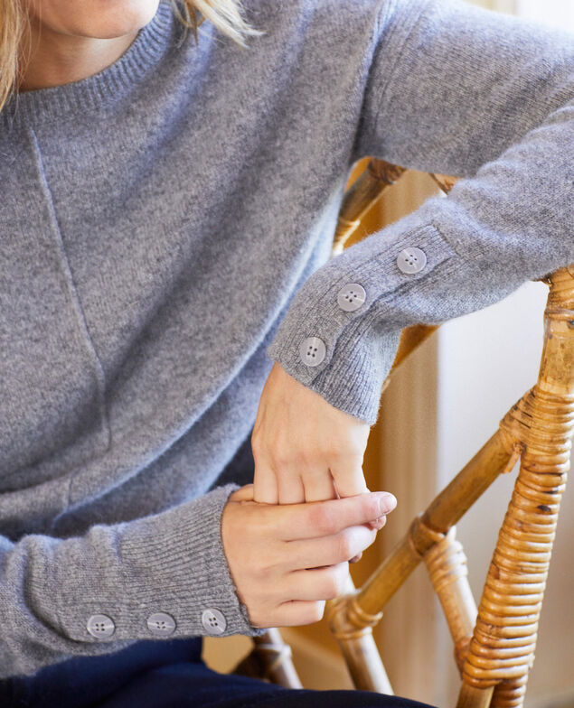 Jumper with buttons on the sleeves 100% cashmere Light grey