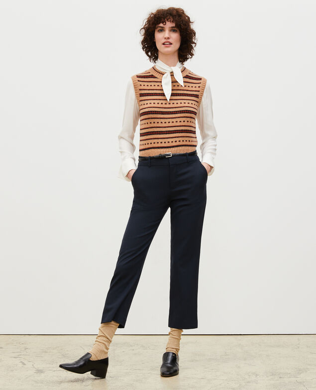 Sleeveless alpaca wool jacquard jumper Jacquard taupe black brandybrown