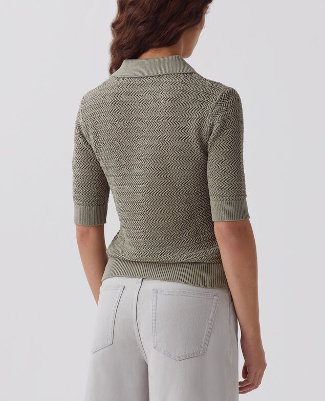 Cotton zip-up polo jumper J050 shadow gray