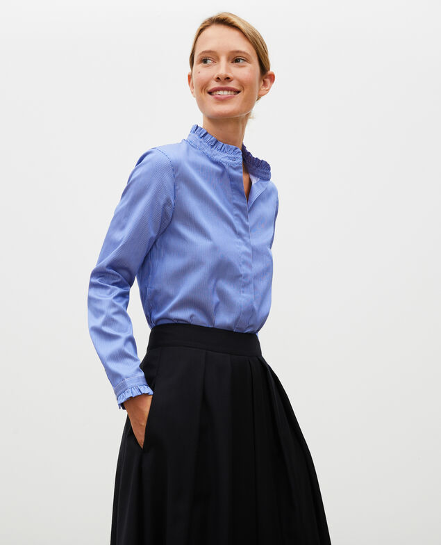  Ruffled high collar cotton shirt Blue as proto