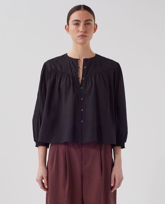 Cotton voile blouse H091 black beauty