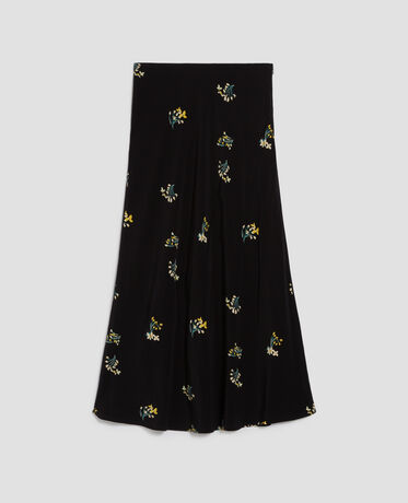 Silky midi skirt J091 fl bouquet black