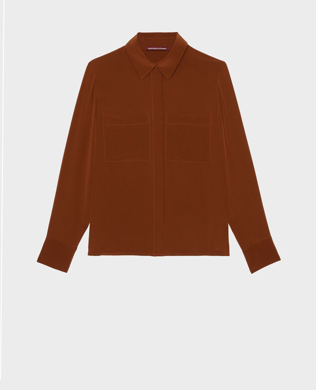 Loose long-sleeve silk shirt Tortoise shell