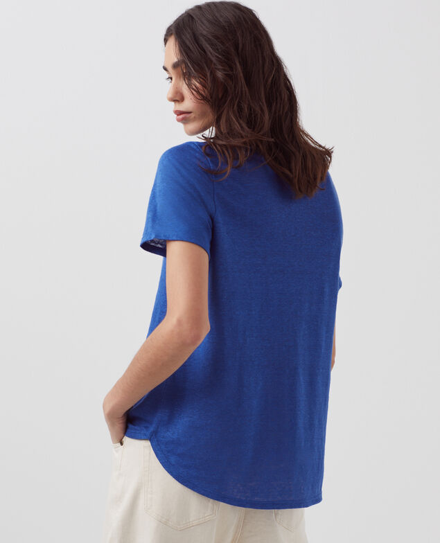 SARAH - Linen V-neck t-shirt H660 sodalite blue