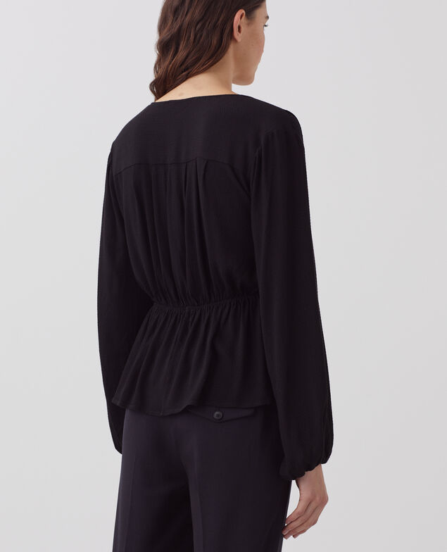 Silky wrap blouse H091 black beauty