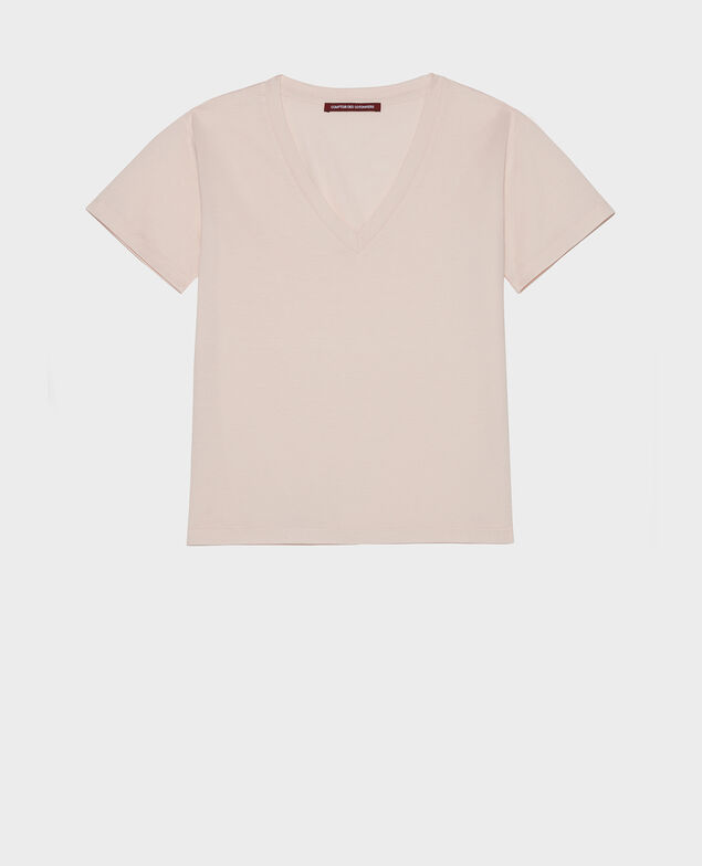 V-neck cotton t-shirt Primrose pink