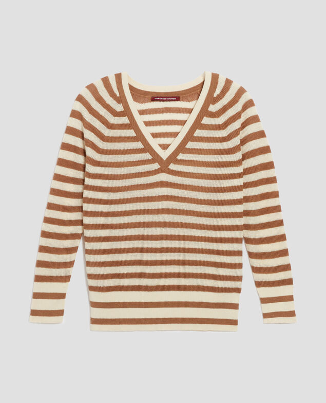 Linen V-neck jumper H321 thin gratinato