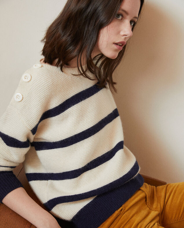 Boat neck jumper Off white/peacoat