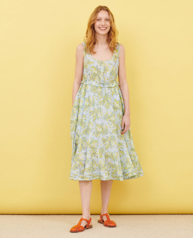 Cotton voile flared dress 93 print blue