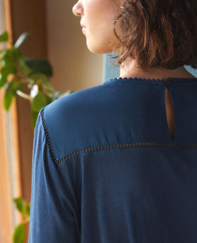  Bimaterial T-shirt with pompom details Majolica blue