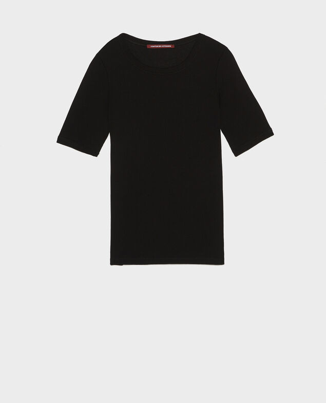 Mercerised cotton ribbed t-shirt Black beauty