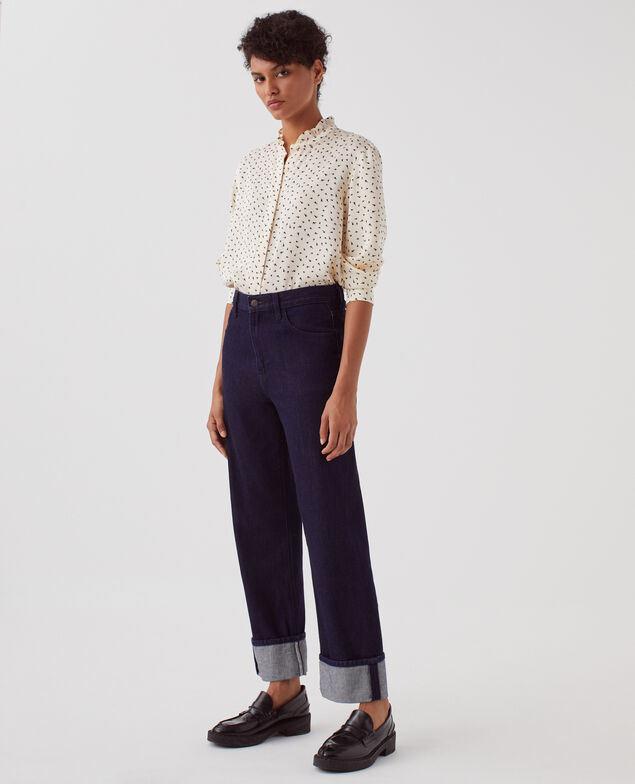 Fluid ruffled shirt I018 print birdy