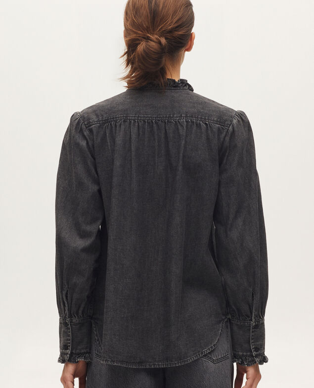 Ruffled cotton shirt K081 dark gray