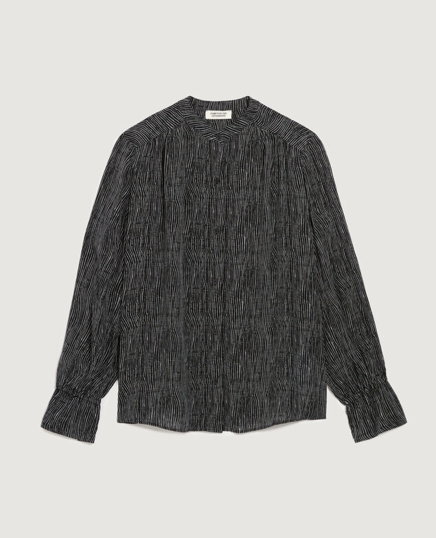 Long-sleeve silky shirt K093 stripes black