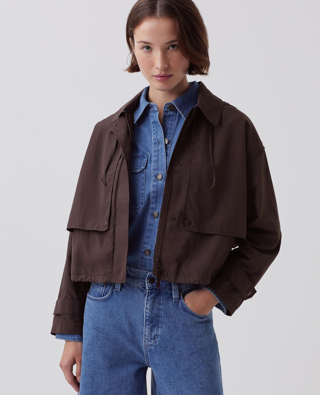 Waterproof hooded jacket J790 chocolate plum