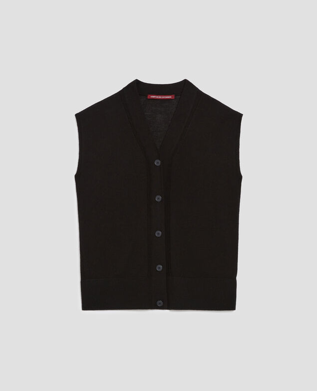 Wool and silk sleeveless gilet H091 black beauty