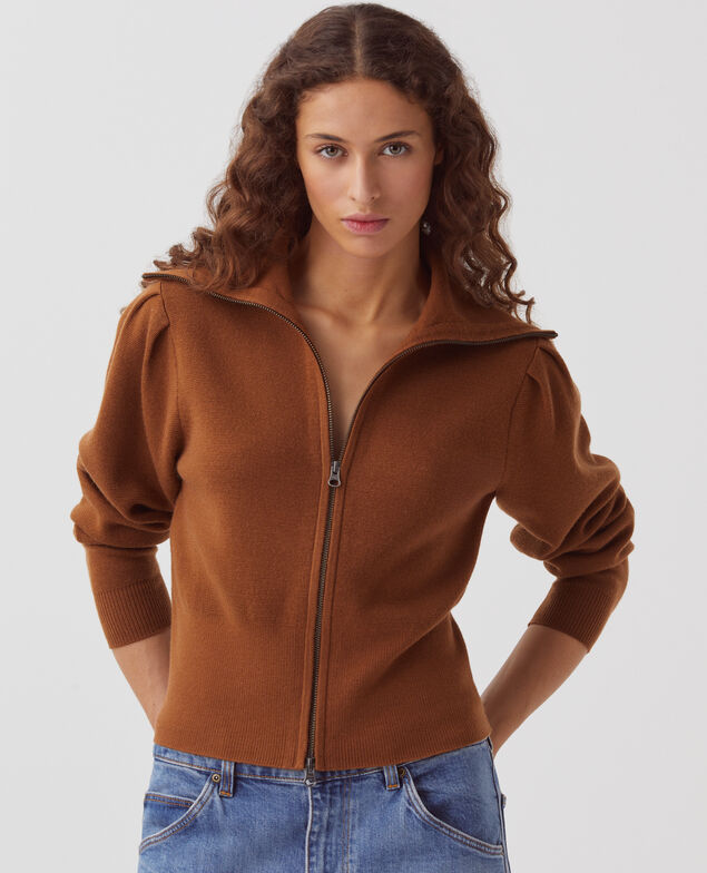Zip-up merino wool cardigan I360 brown