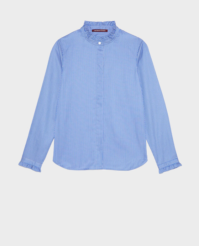  Ruffled high collar cotton shirt Blue as proto