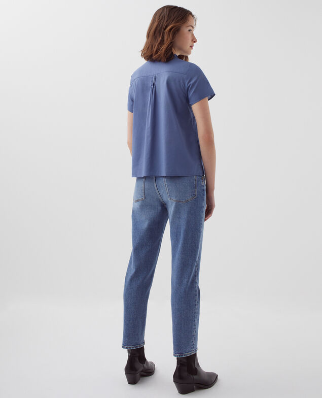Short-sleeved blouse I640 gray blue