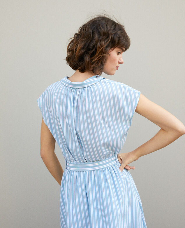 Shirt with round collar Adriatic/off white stripes