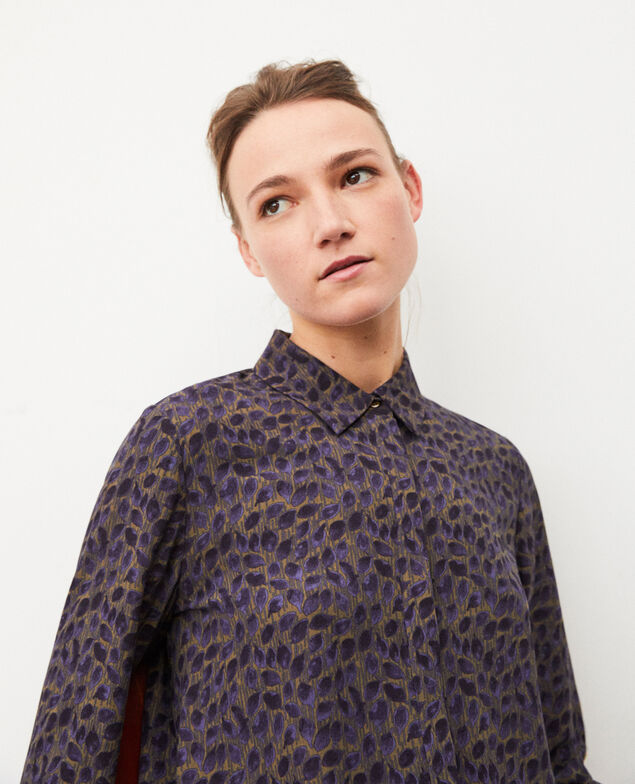 Straight-cut shirt Dot leaves olive night