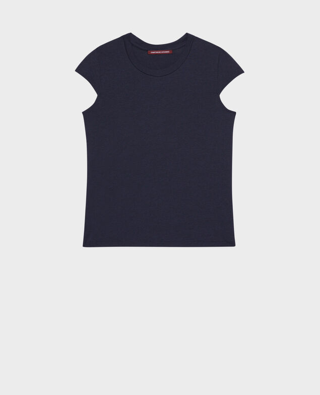 MANON - Round neck cotton blend t-shirt 7012c 69 navy
