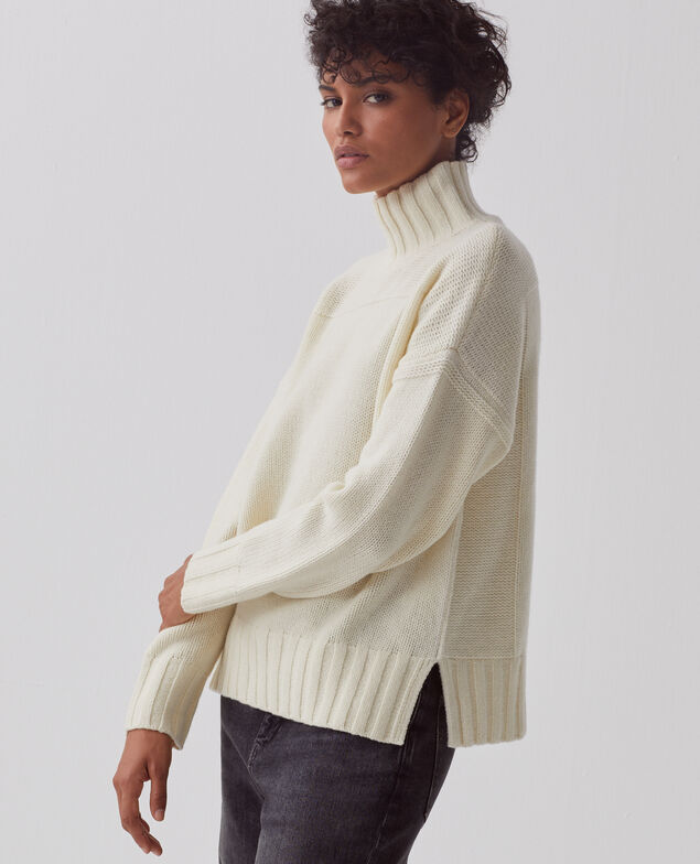 Wool polo neck jumper I010 glass green beige
