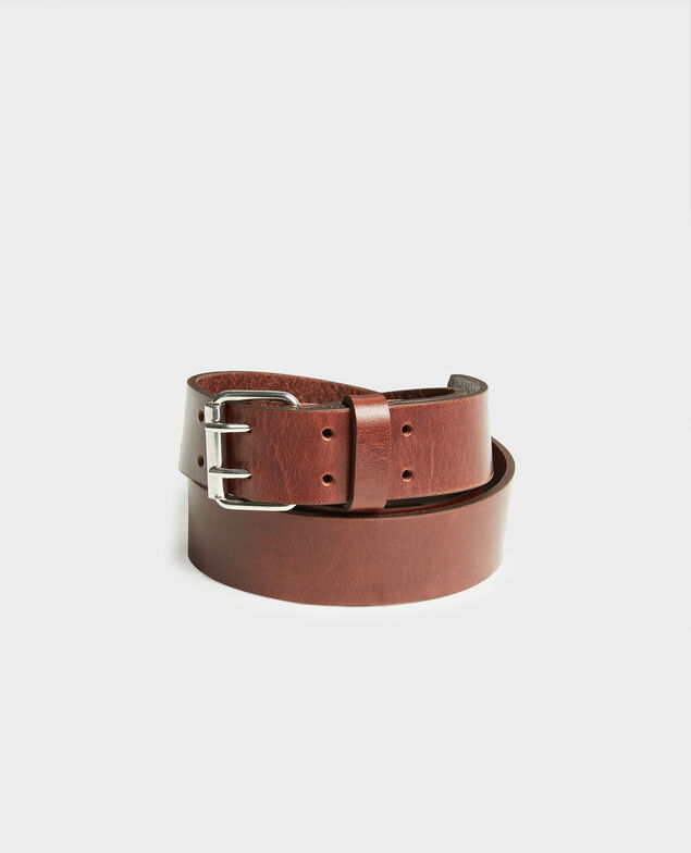  Leather belt with rectangular buckle Coffee bean