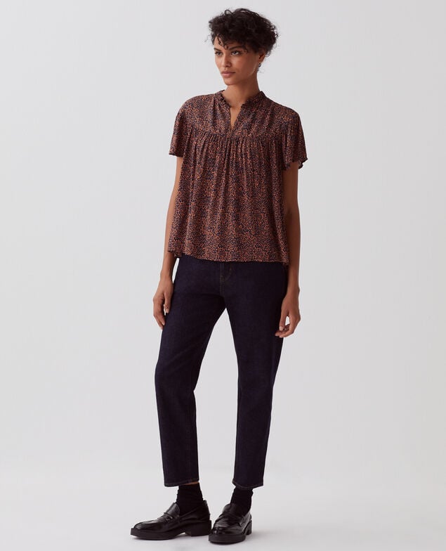 Short-sleeve Fluid blouse I480 leo brown